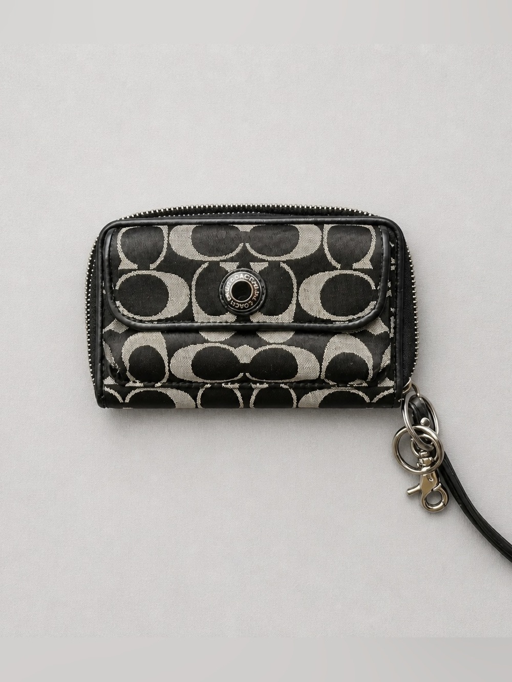 Coach Black and Gray Signature Key Ring Card Holder
